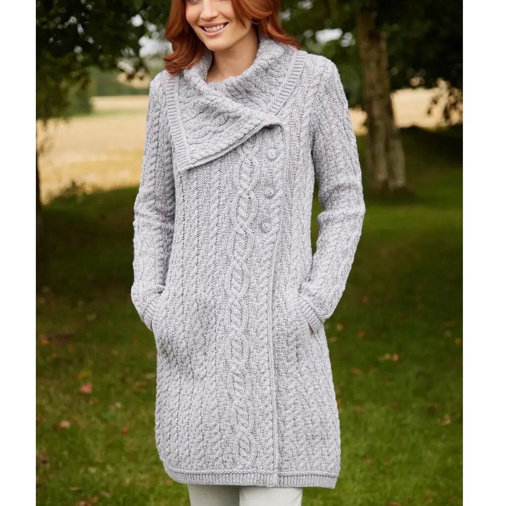 Blarney Woolen Mills Deirdre Aran Oversized Collar Coatigan